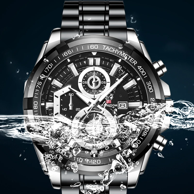 

Fashion Vava Voom Top Brand Men Quartz Watches Full Steel Luminous Date Waterproof Sport Business Watch Male Orologio Da Uomo