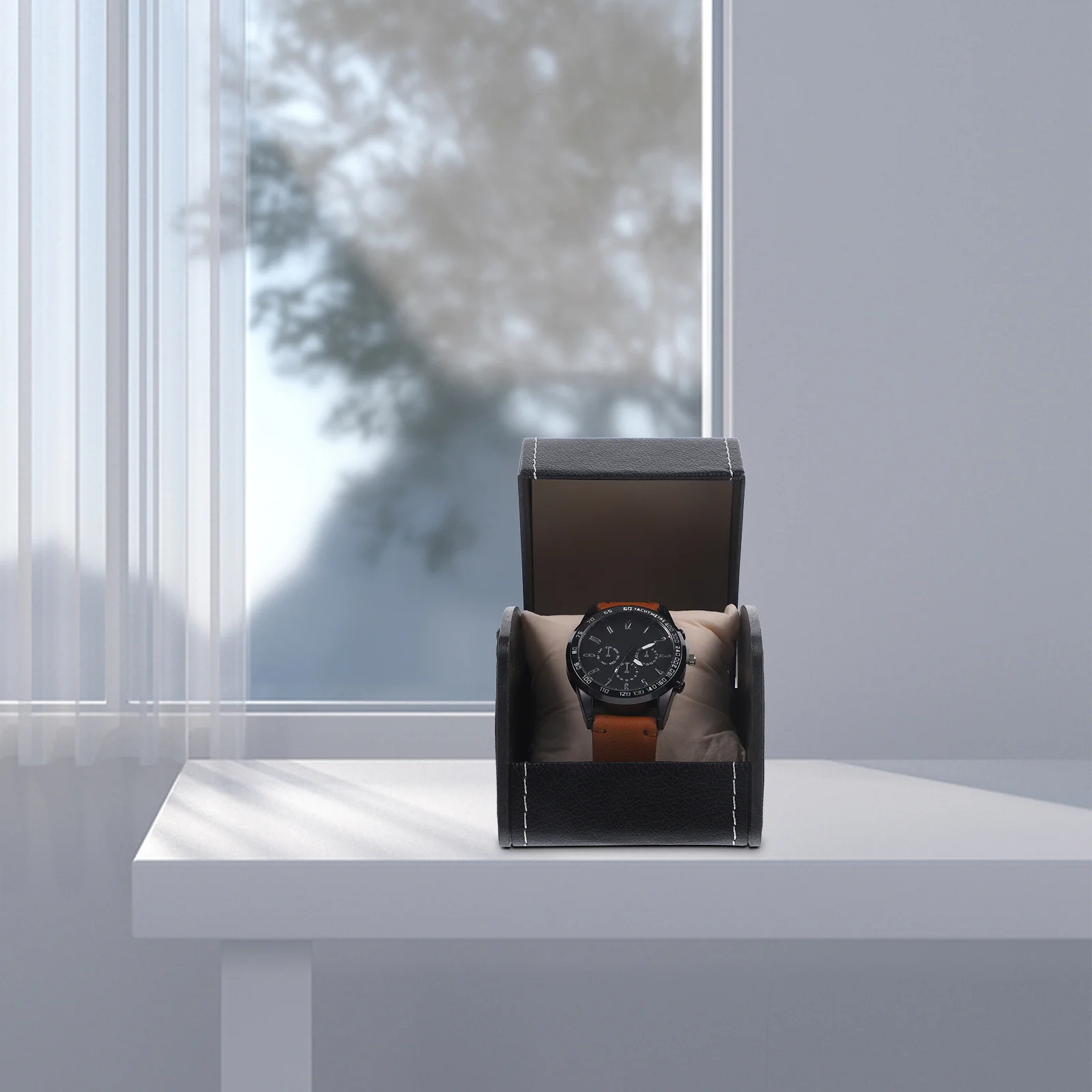 

Single Watch Box Watch Box Holder Organizer PU Square Box Wristwatch Display Case Travel Watch Case for Men, Black