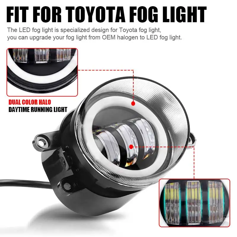 DRL LED Fog Light with White Amber Angel Eyes Lens and Projector