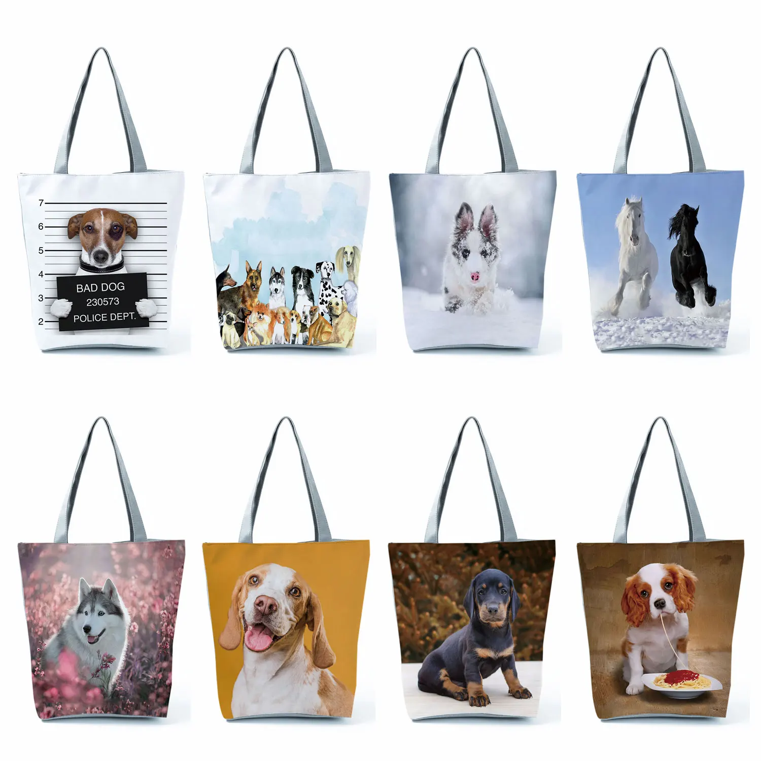 

High Capacity Tote Bags Women Casual Handbags Business Big Tour Customizable Cute Dog Animal Print Handle Reusable Shoulder Bags