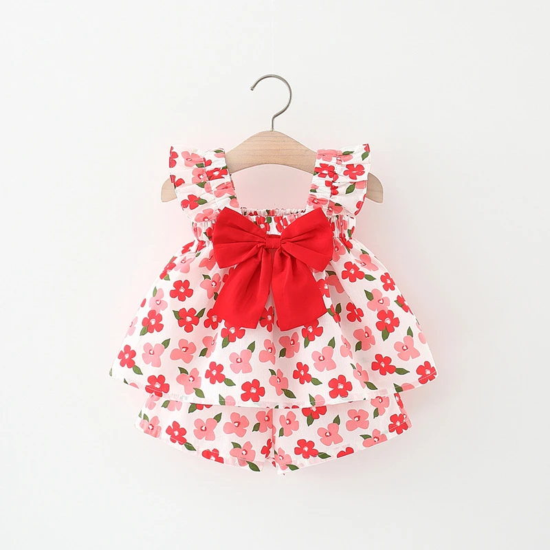 Baby Clothing Set luxury Baby Girls Clothes Sleeveless Dress+Short Pants 2PCS Outfits Set Floral Printed Cute Clothing Sets Summer Baby Sunsuit baby floral clothing set