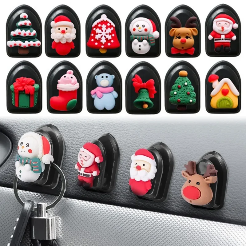 

Car Christmas Hooks Santa Claus Elk Snowman Pattern Storage Organization Hook Self-adhesive Car Interior Christmas Decoration