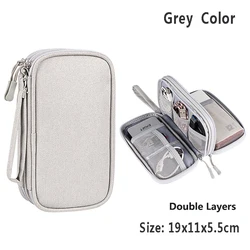 Waterproof Travel Organizer for Cables and Chargers - Double Layer Storage Bag (Grey-D)