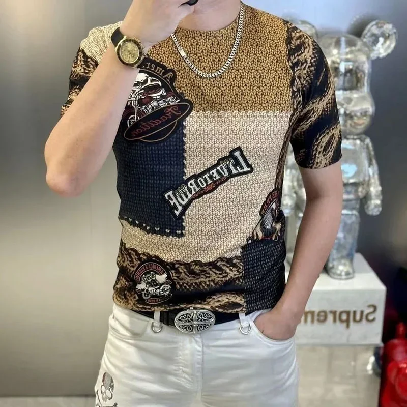 

2024 Men's Short Sleeve High-quality Summer New Crewneck Fashion Trend Alphabet Retro Print Slim Half Sleeve T-shirt