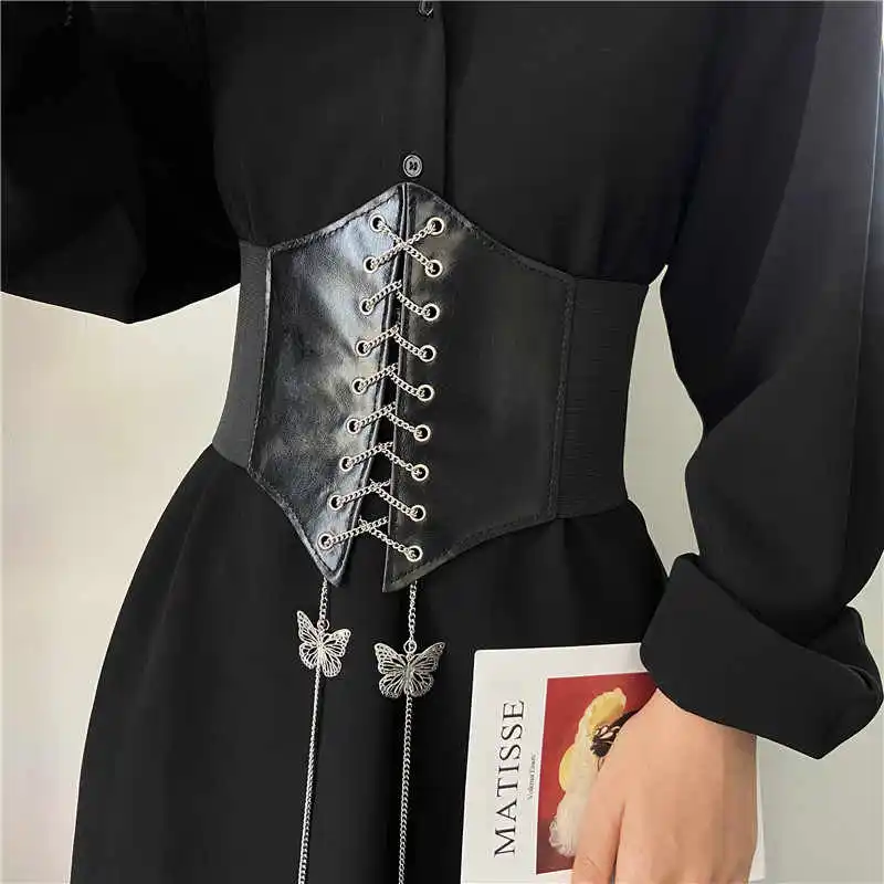 Designer Metal Stretch Butterfly Elastic Waist Cincher 1pcs European and American Versatile Dress Suit Shirt Chain Waist Belt