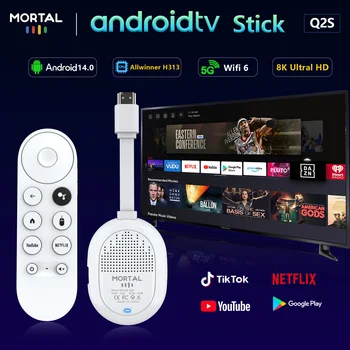 Factory direct sales Android 14.0 Allwinner H313 Quad Core TV stick Support NETFLIX YOUTUBE Wifi6 BT5.0 Voice remote 8K tv box