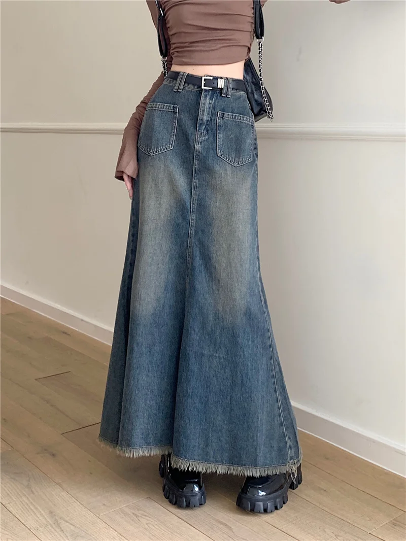 

Vintage Long Denim Skirts Women 2023 Faldas Mujer De Moda Fashion Jupe High Waist Tunic Bodycon Fishtail Y2k Skirt Casual Saia
