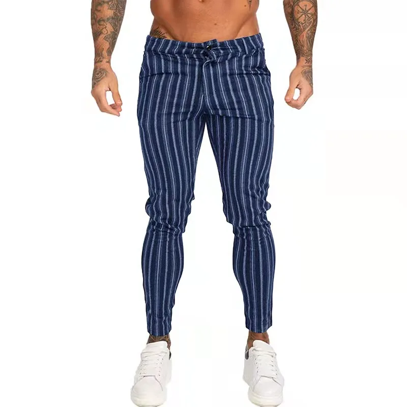 mens casual dress pants 2022 Spring Summer New Fashion Men Trousers Striped Skinny Casual Button-up Slim Fit Business Pencil Pants For Mens Jogging Pant casual cargo pants Casual Pants