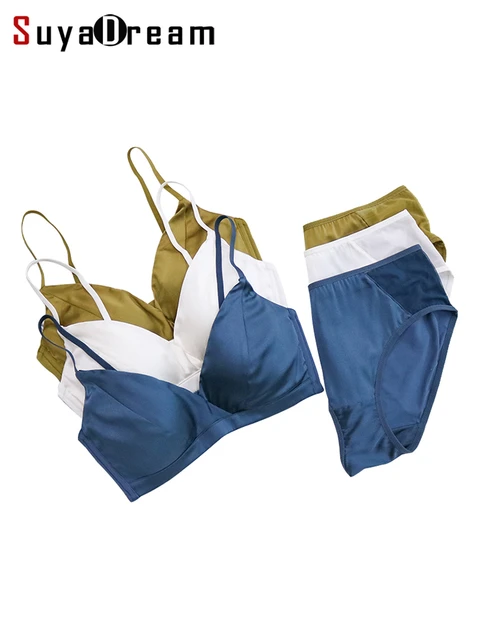 SuyaDream 100%Silk Woman Everyday Wear 3/4 Cup Basic Bras Wire Free  Seemless Comfortable Simple Underwear