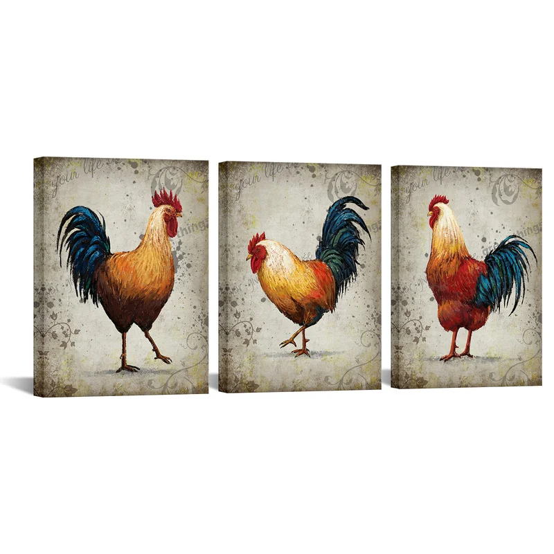 

3 Pieces Rooster Posters Wall Art Abstract Animal Print Canvas Painting Modern Style Picture Living Room Home Decor