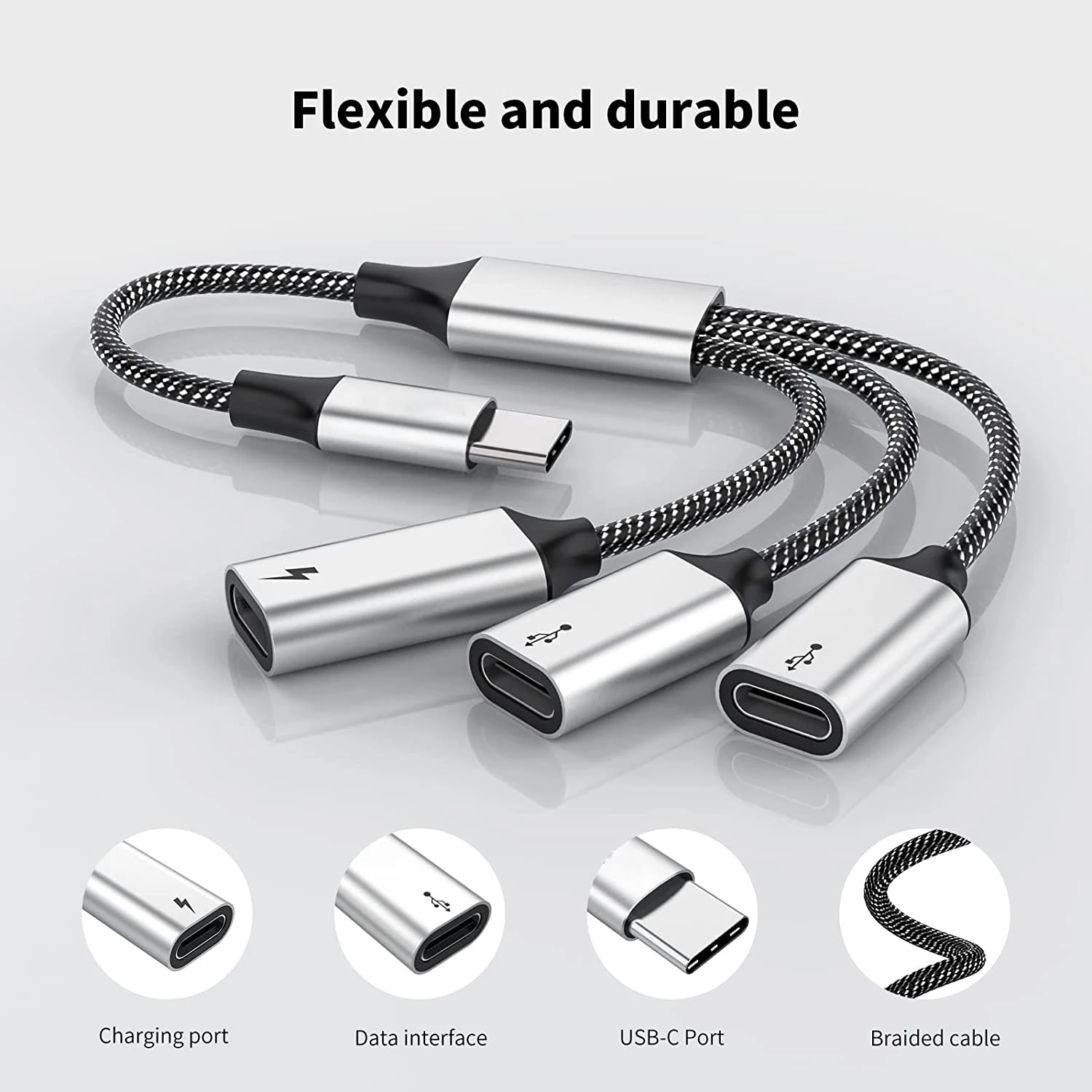 USB C to USB C Female PD 60W Splitter Y Cable Male to 3 USB-C Female Cord Converter for Laptop Mac Xbox One Series X/S PS5