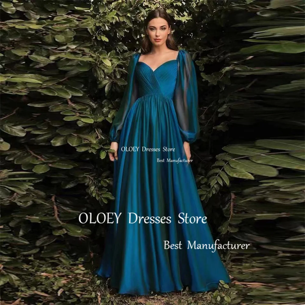 

OLOEY Off The Shoulder Chiffon Formal Evening Dresses Long Puff Sleeves Sweetheart A Line Sweep Train Party Prom Gowns 2024