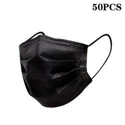 50pcs Assorted Color Disposable 3 - Layer Breathable Face Masks with Earloops (Black)