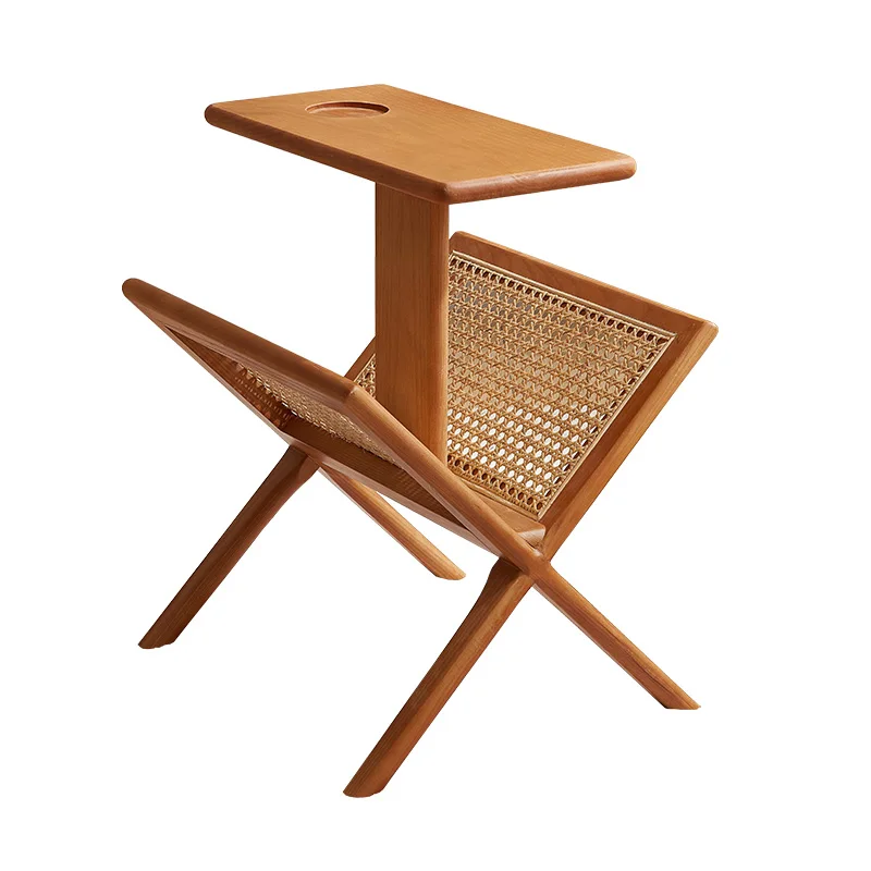 

zqBook Shelf Rattan Magazine Storage Rack Nordic Solid Wood Bookshelf Side Table Newspaper Shelf