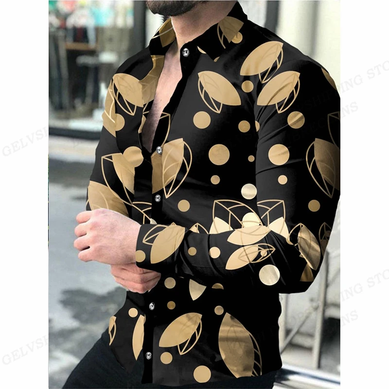 

Hawaiian Leaves Floral Casual Shirts Geometry 3d Printed Goldend Fashion Long Sleeve Clothing Men's Summer Beach Tops New Y2k Sh