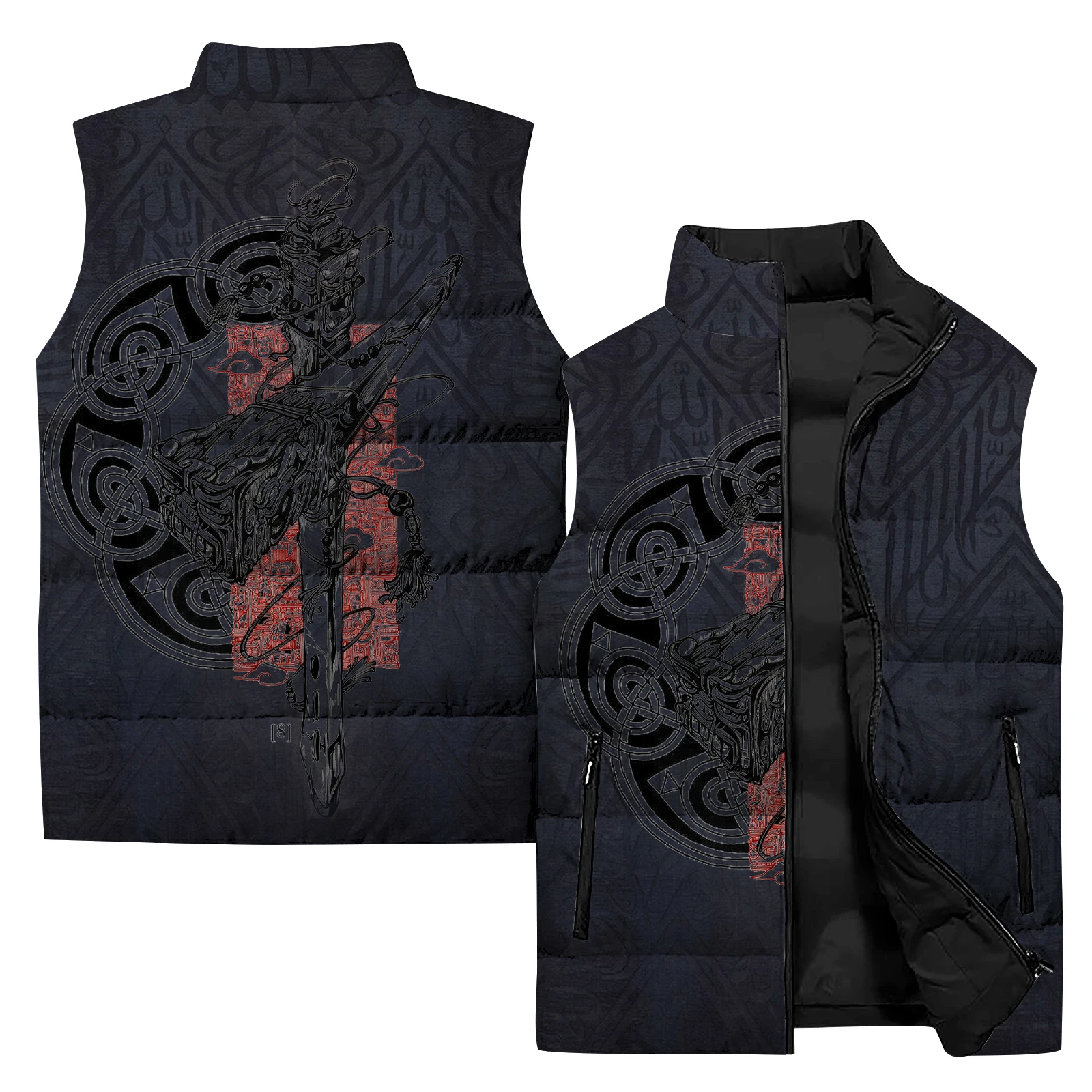 thumbnail image 1 of Ropa de invierno para hombre, chaleco de algodón con estampado de plumas y un solo ojo, estilo gótico, chaquetas cortavientos, chalecos de calle Harajuku para hombre, 1 of 5