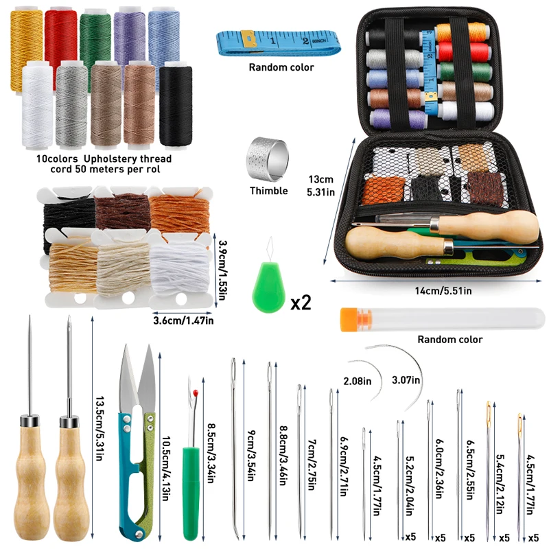 Leather Sewing Kit Leather Tool Leather Sewing Awl Set Leathercraft Tools Leather Tools Leather Sewing Tool Set KRABALL 59 Pcs Leather Sewing Kit Repair Stitching Tool Set with Sewing Thread Curved Needles Awl Bobbin Thimble Scissor