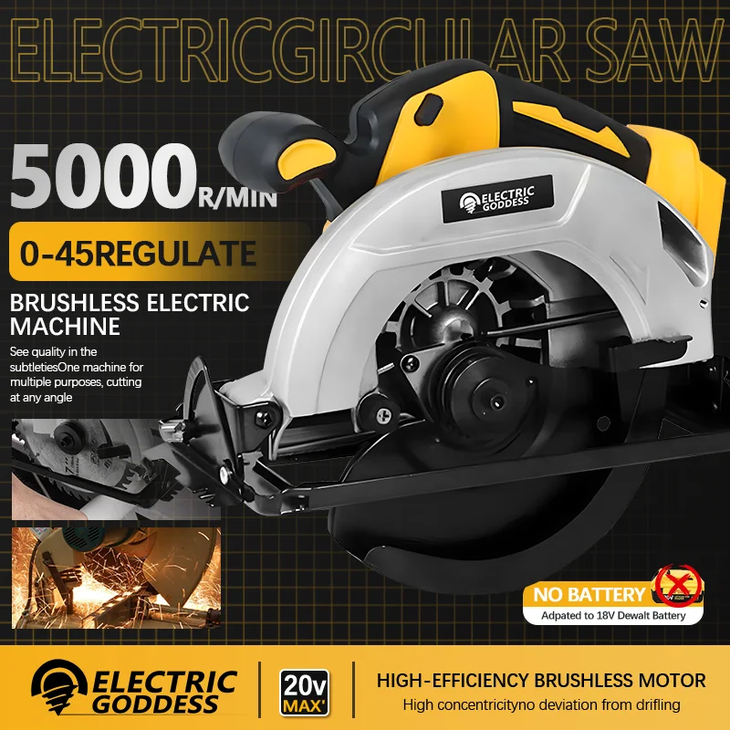 Electric Goddess Brushless 7Inch Electric Circular Saws electric saw electric circular saw Adjustment For Woodworking Power Cutting Tools For Dewalt 20V Battery