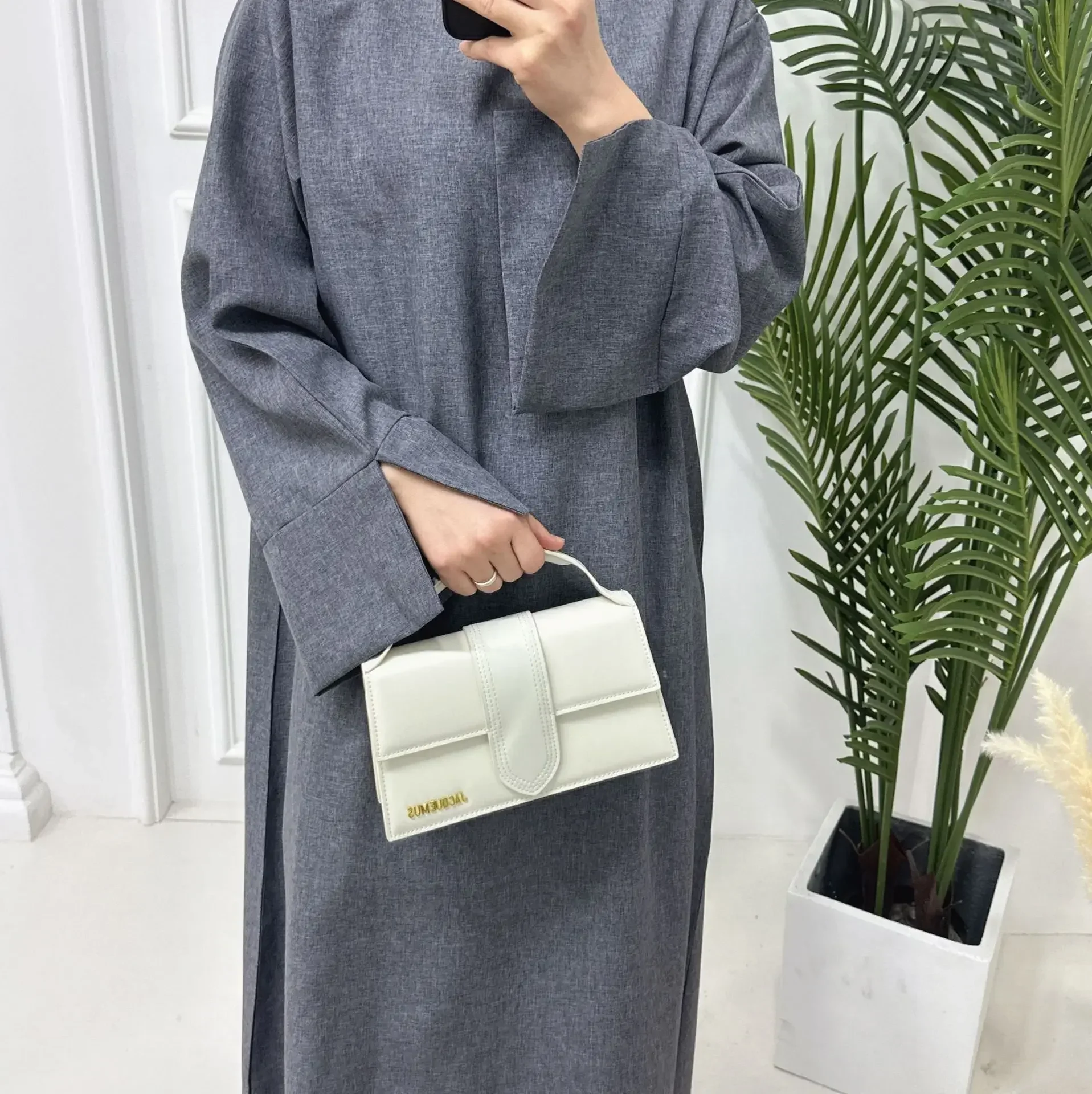 Ramadan Linen Closed Abaya for Women Dubai 2024 New Luxury Plain Muslim Hijab Dress Turkey Abayas Eid Islam Clothing Kaftan Robe