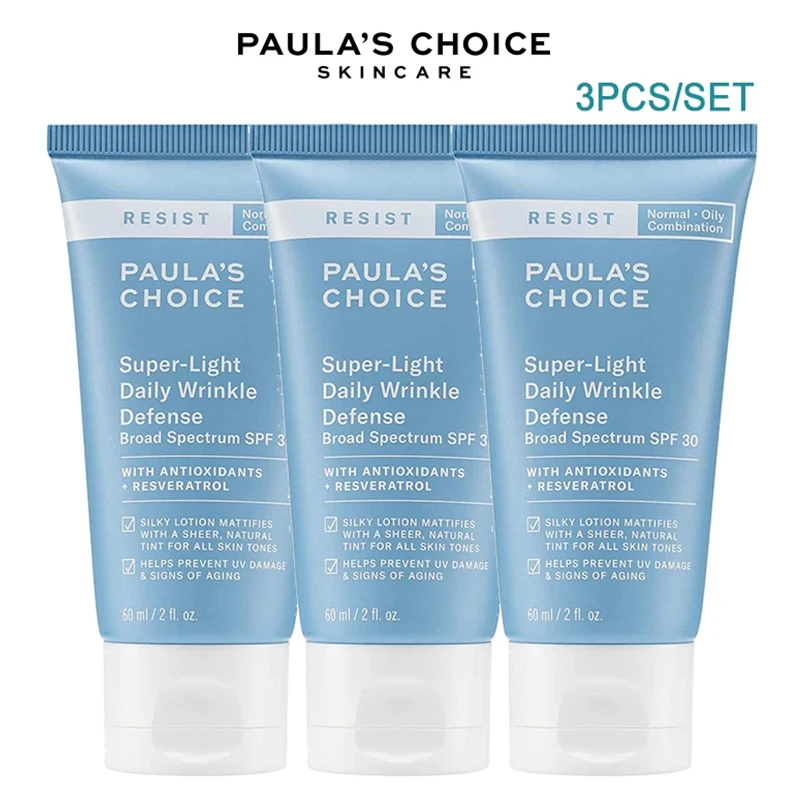

3PCS Paulas Choice RESIST Super-Light Daily Wrinkle Defense SPF 30 Tinted Face Moisturizer Sunscreen Suitable for Oily Acne
