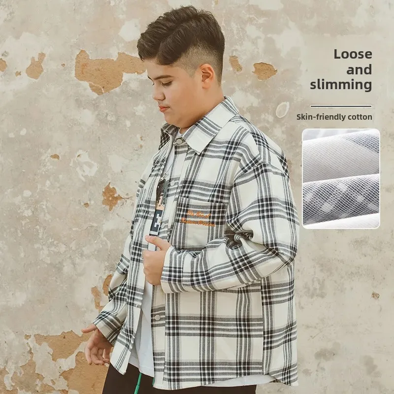 Plus Size Boys Long Sleeve Shirt Autumn New Plaid Base Layer Shirt for Big Kids Toddler Boy Clothing Chinese Brand AE Stock