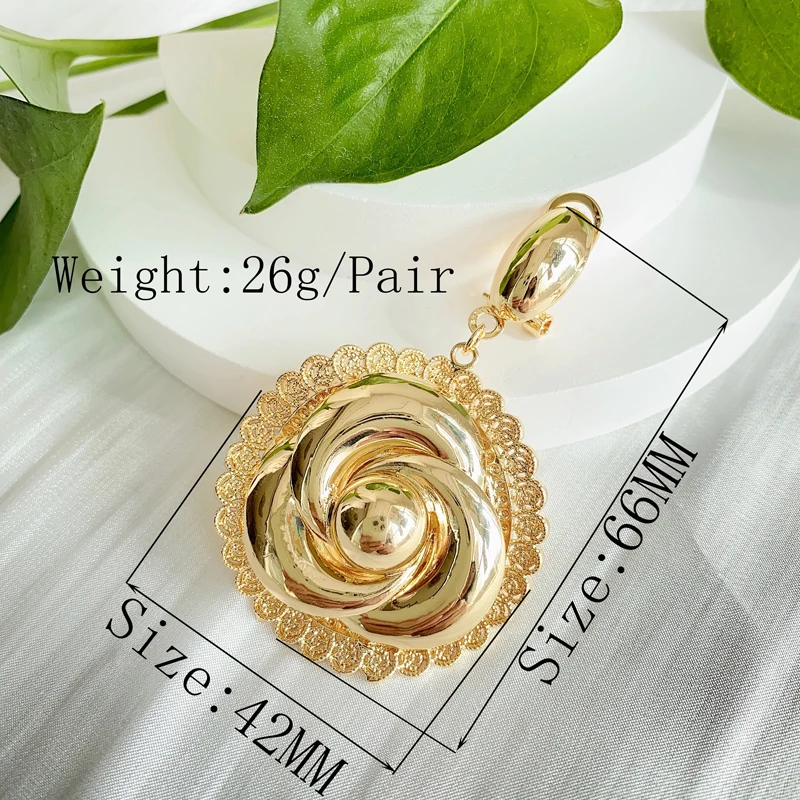 Women Trendy Clip Earrings Rose Flower Shape 18K Gold Plated Dubai Luxury Earrings For Women Wedding Party Anniversary Gift