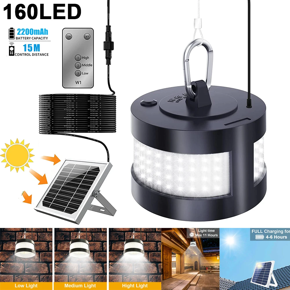 160LED Solar Pendant Light Outdoor Dusk to Dawn Sensor Indoor Solar Lamp Remote Control Flood Lights For Camping Garden Yard led sensor bulb e27 12w dusk to dawn smart lamp bulb ac85v 265v day night light auto on off for stair hallway pathway lights