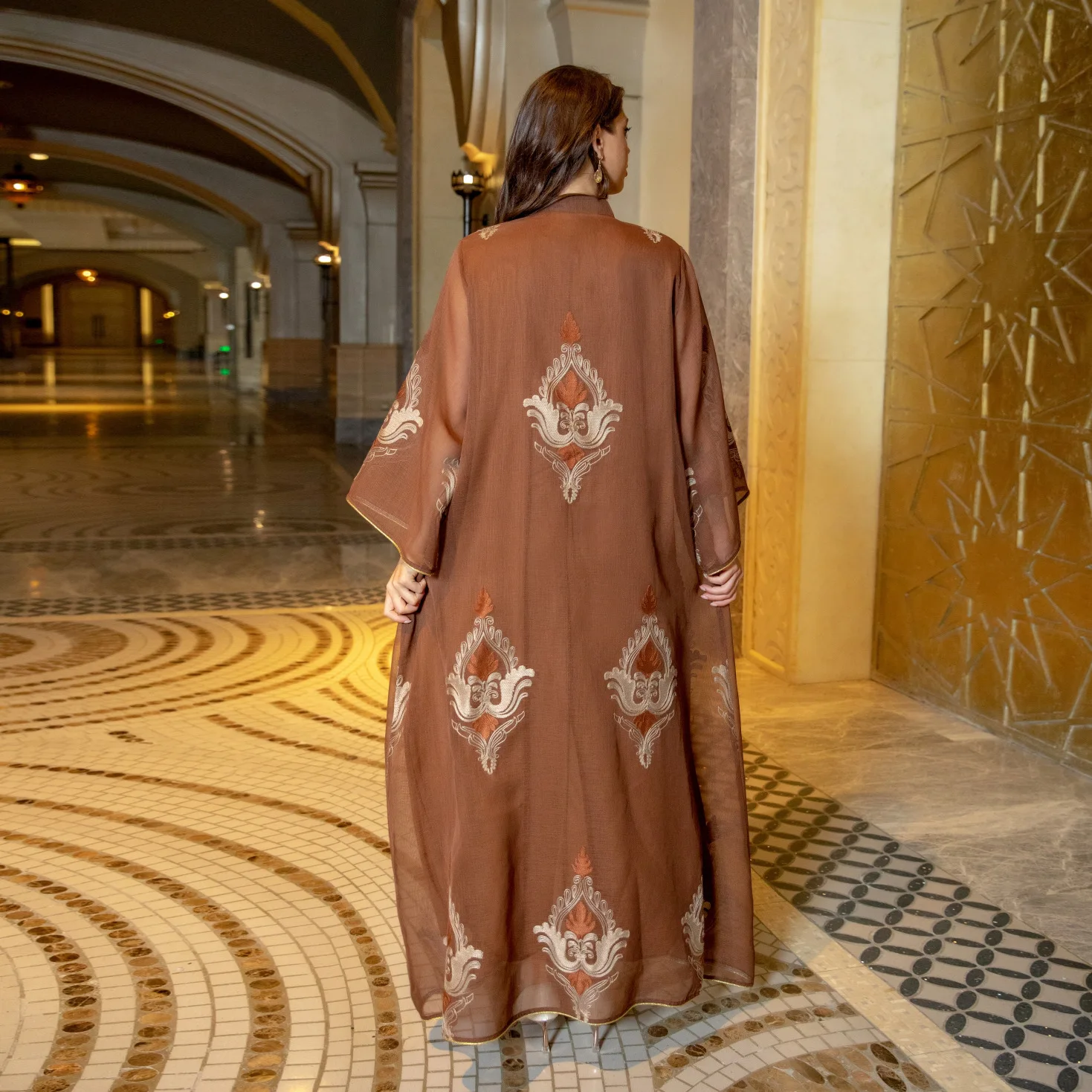 Fashion Muslim Moroccan Caftan Dubai Abaya Dress Chic Sequins Embroider Notched Stand Collar Evening Party Robe Women