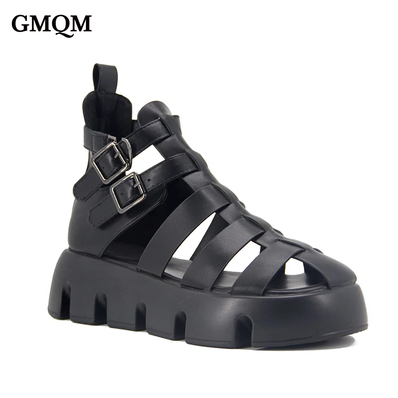 

GMQM Brand Fashion Sandals Women Summer New 2023 Platform Casual Footwear Shoes Open Toe Gladiator Roman Shoes College Student