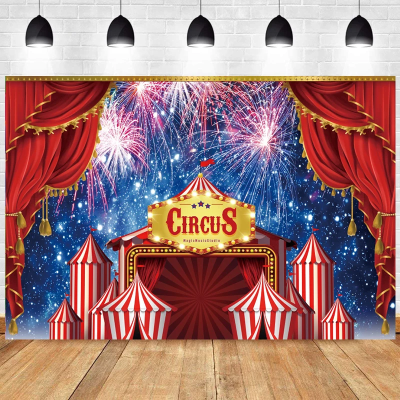 Circus Carnival Night Red Tent Background Photography Kids Birthday Circo Party Decoration Fuochi D'Artificio Photo Background Baby Shower