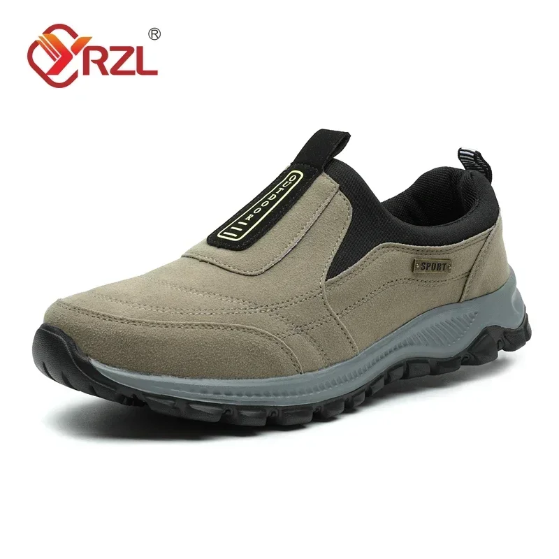 YRZL Outdoor Hiking Shoes Men Sneakers Slip on Casual Men Shoes Breathable Suede Leather Shoe Anti-skid Walking Shoes Footwear 2