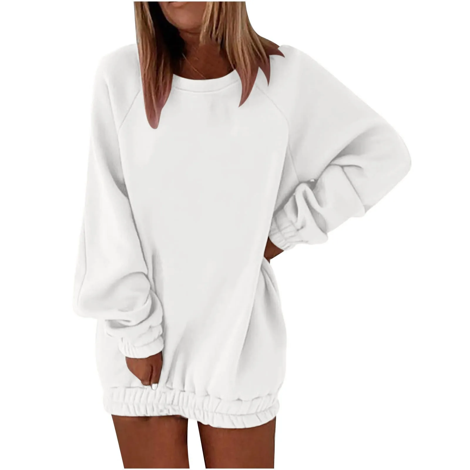

Women's Loose Fitting Casual Solid Color Round Neck Long Sweater Dress High-Quality Long Sleeved Above Knee Dress Vestidos