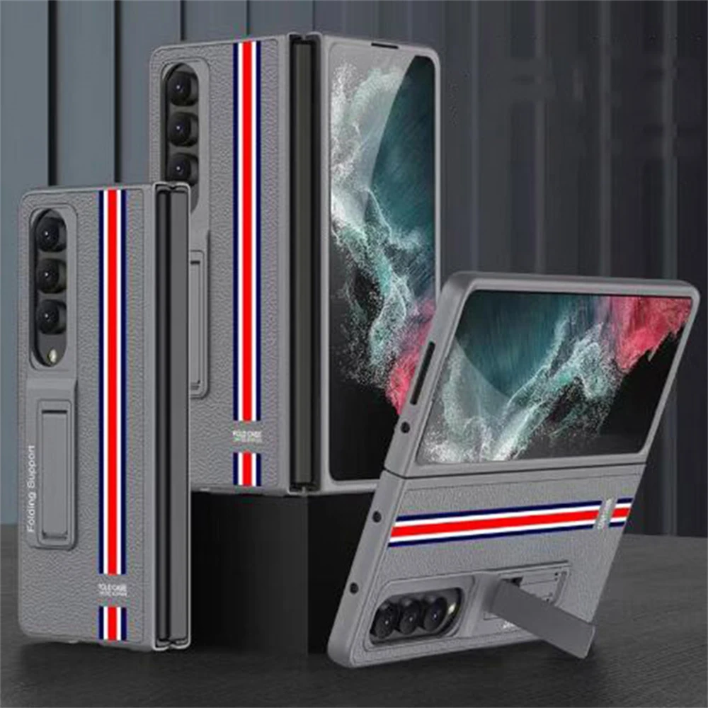 

Gray/White/Black Phone Protective Case with Bracket for Samsung Z Fold 4, Ultra-thin Limited Edition Leather Case, Z Fold 4 Case