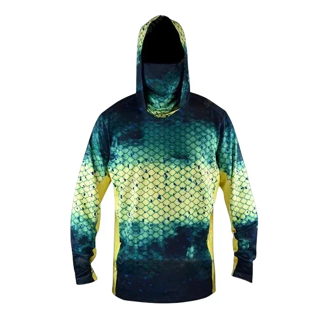 Camouflage Long-Sleeve Fishing Shirt with Hood and Mask - Quick-Dry Sun Protection Top