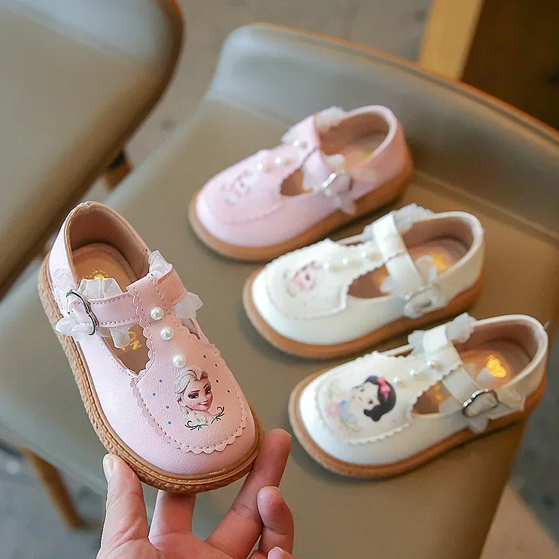 Disney Frozen Elsa 2024 Spring Autumn New Girls Soft Sole Princess Leather Shoes Non-slip Casual Shoes Baby Toddler Shoes Show 3
