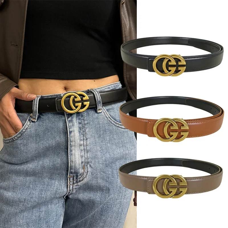 GG Fashion Women Cowhide Genuine Leather Belt for Women Luxury Designer Stylish Men's Belt Women's Jeans Belt