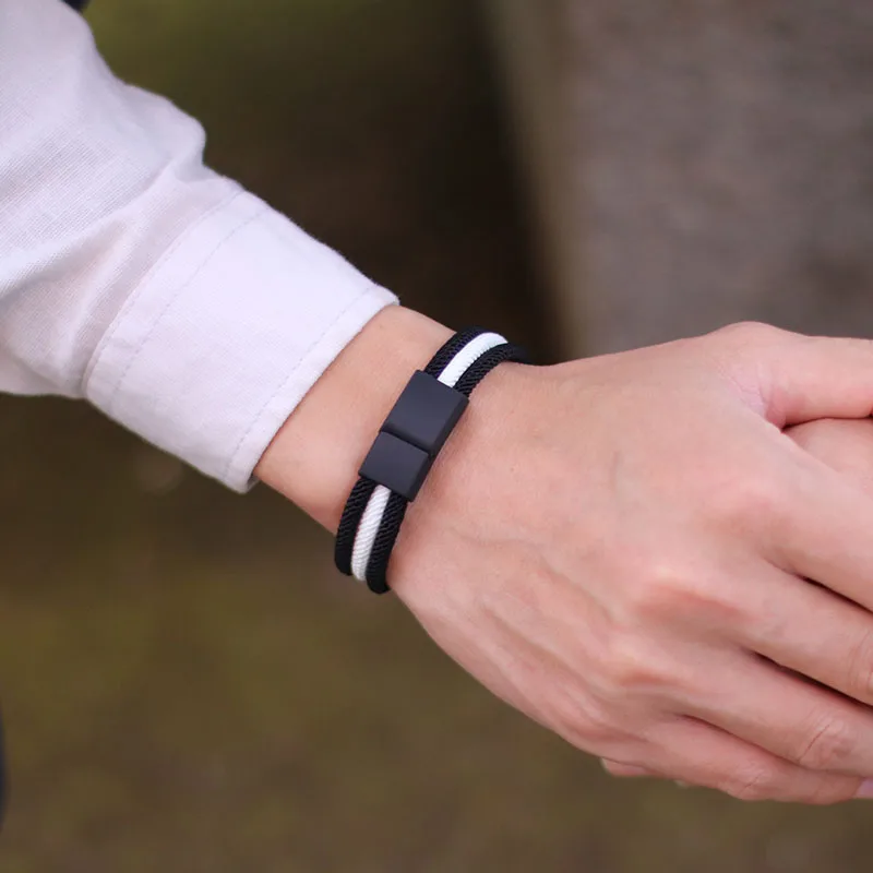 Mens Rope Bracelet Magnet Buckle Biker Accessory