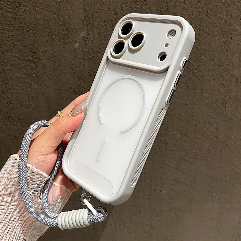 Luxury Matte Transparent Phone Case with Soft Lanyard and Magnetic Bumper Cover