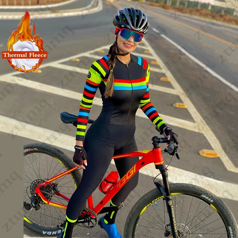 Mono térmico de lana para ciclismo para mujer, ropa deportiva de manga para montar en bicicleta, para correr y triatlón, Invierno|Conjuntos de ciclismo| -