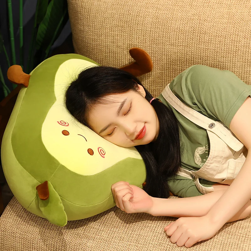 4090cm 그린 소프트 아보카도 플러시 베개 인형 모양 과일 쿠션 스마일 페이스 해피 플러시 장식 선물