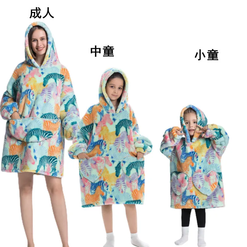 Winter Warmth Hooded Nightgown Adult Clothes Oversized Blanket Thicken TV Blanket Lazy Blanket Pajamas Hoodie New Gift