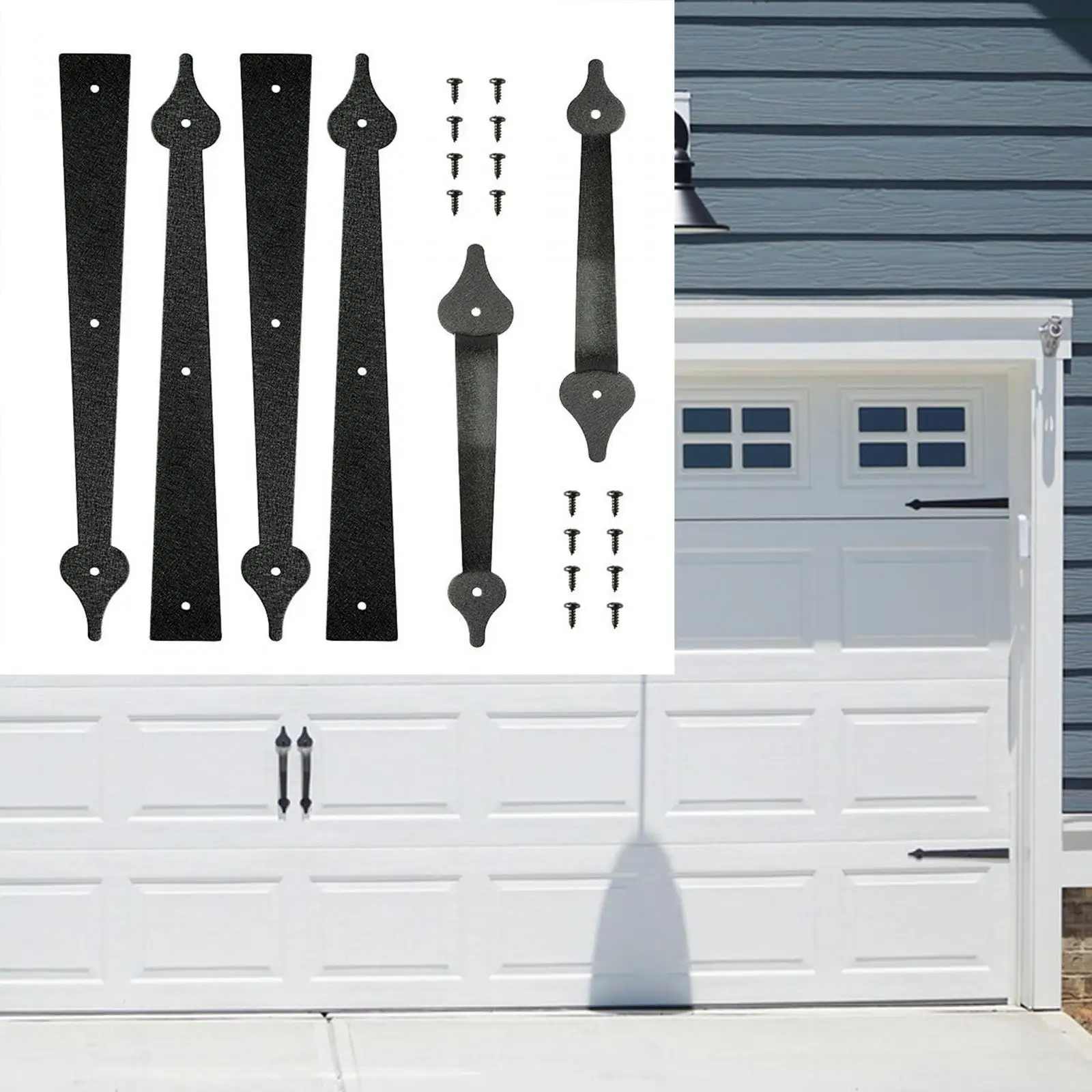 6Pcs Garage Handle Interior Door Gate Hardware Cabinet Rustic with Hinge Magnets Easy Install with Screws 4 Hinges 2 Handles