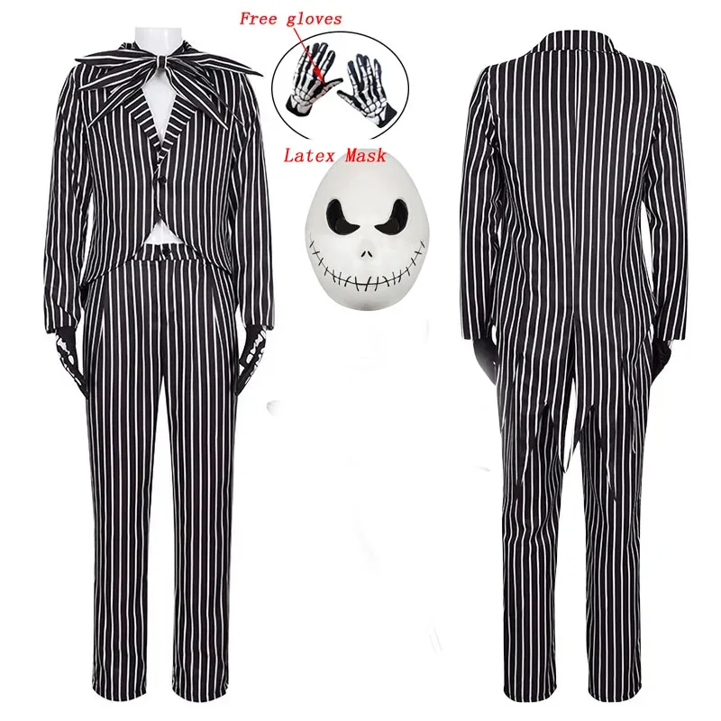 The Nightmare Before Christmas Jack Uniform Clothes Suit Skellington Cosplay Costume Mask For Adult Before Clothes Mask Suit