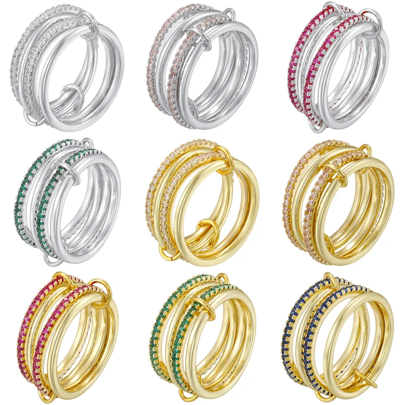 ZHUKOU 6/7/8 Copper Metal CZ Stone Four-Layer Stackable Ring Simple Korean-Style Unisex Couples Jewellery 1 Piece:VJ852-VJ854 1