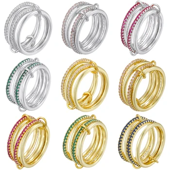 ZHUKOU 6/7/8 Copper Metal CZ Stone Four-Layer Stackable Ring Simple Korean-Style Unisex Couples Jewellery 1 Piece:VJ852-VJ854 1
