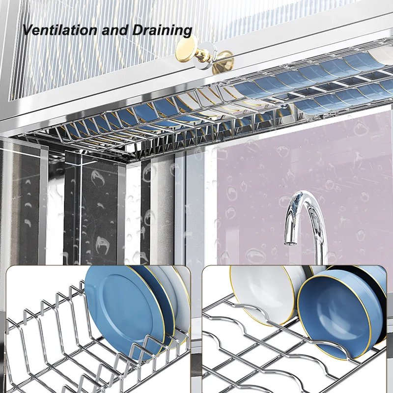 Scaffale Sopra Lavello In Acciaio – Scolapiatti Con Copertura Antipolvere – 5 Misure (65-105 Cm) – Regolabile E Facile Da Montare