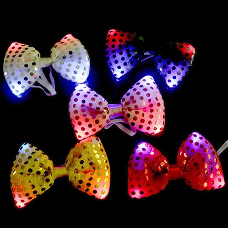 Mens Bow Ties LED Flashing Light Up Sequin Necktie Women Tie Cosplay Props Wedding Birthday Halloween Club Christmas Gift bow tie