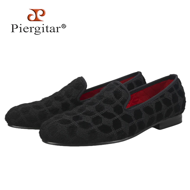 

Piergitar 2023 Black Mink Plush Men's Loafers British Style Classic Moccasins Shoes Handmade Slip-On Smoking Slippers Plus Size