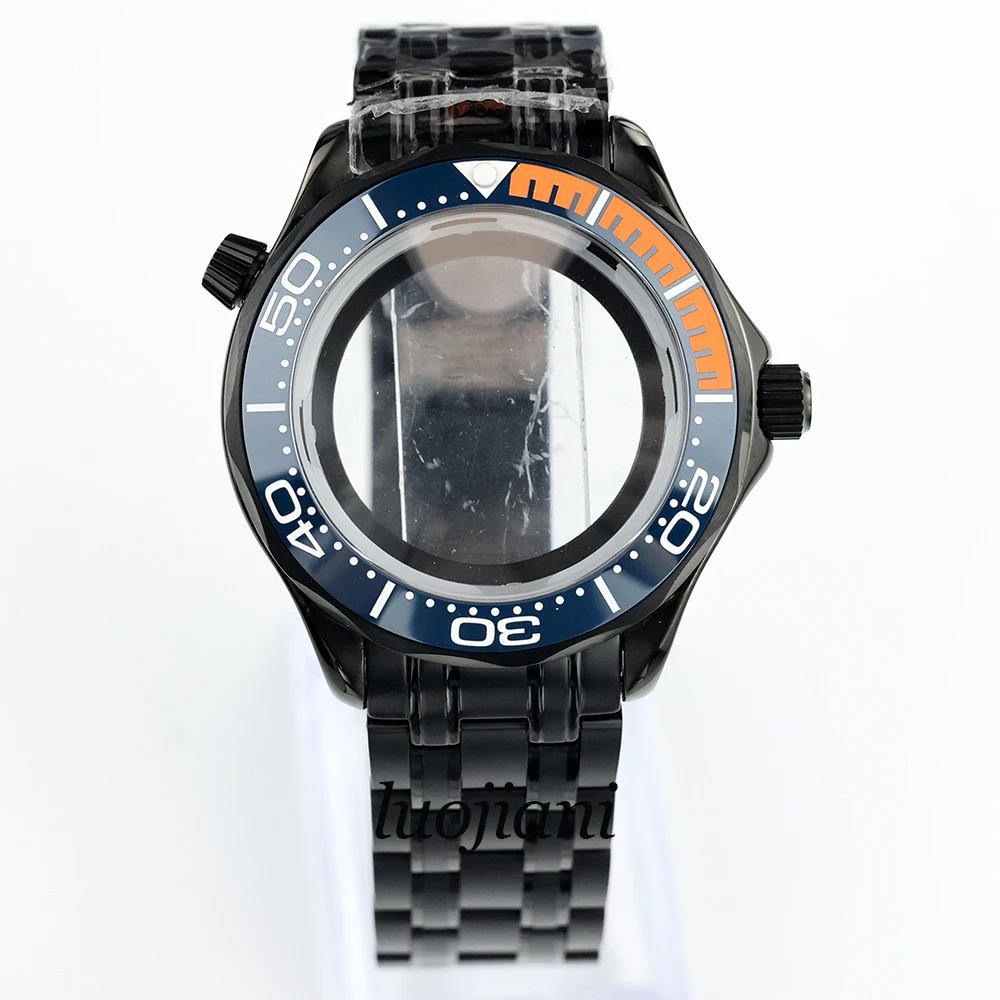 41mm Black PVD NH35 Watch Case and bracelet Stainless Steel 10ATM Waterproof fit NH35 NH36 Movement 31MM dial Seamaster 300 Case