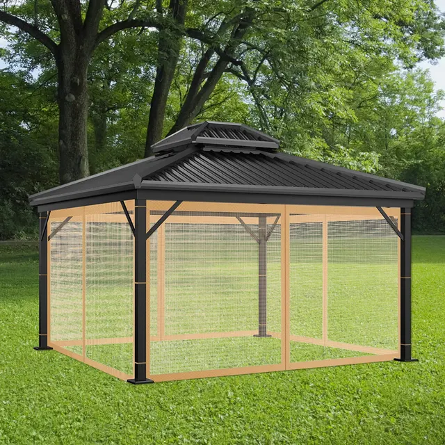 4 panneaux latéraux avec moustiquaire 300x195cm orange-rouge pour gazebo  3x3m